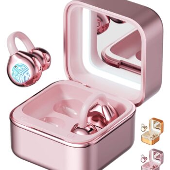 m161 ear clip open ear wireless earbuds with makeup mirror led light 6