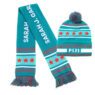 custom jacquard fan scarf and embroidered beanie winter set