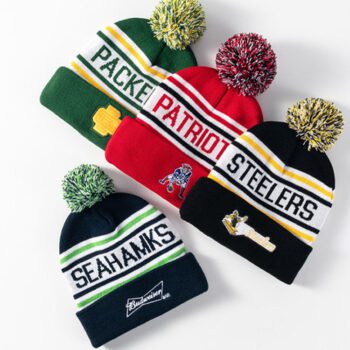 custom logo embroidered jacquard acrylic knit beanie