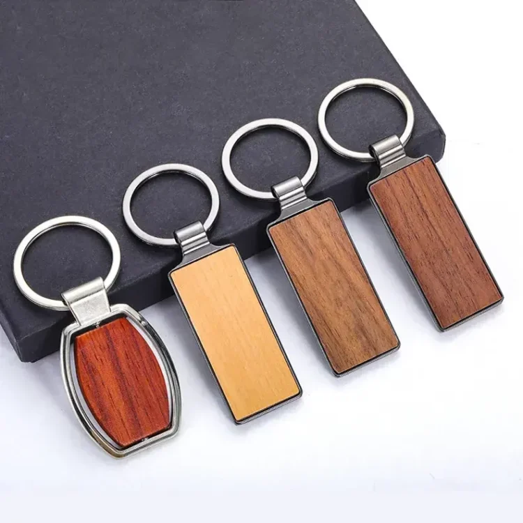 Keychain key holder chain wood rectangle keyrings logo wooden wholesale custom promotion gift customized engrave carve printing