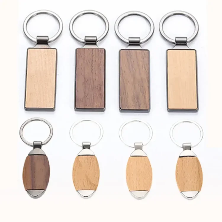 Keychain key holder chain wood rectangle keyrings logo wooden wholesale custom promotion gift customized engrave carve printing