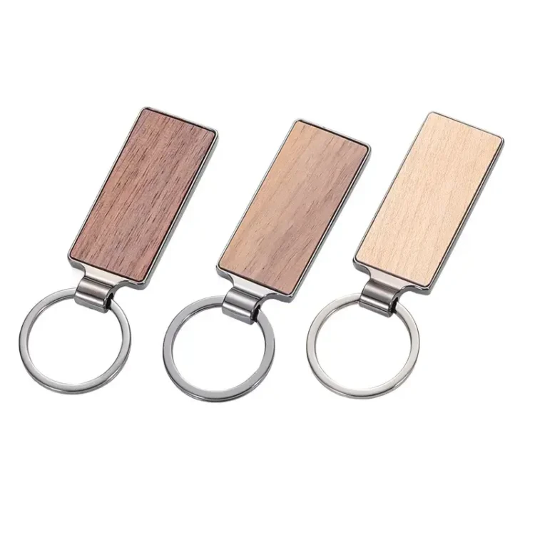 Keychain key holder chain wood rectangle keyrings logo wooden wholesale custom promotion gift customized engrave carve printing