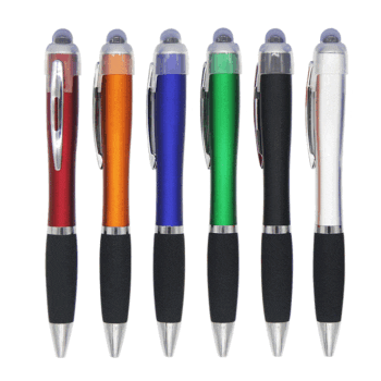 Wholesale oem 2 in 1 stylus plastic ball pen with led light customized printed personal advertise logo for screen mobile phone