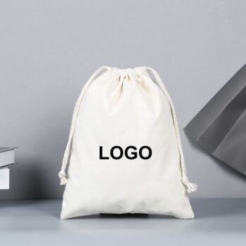 Custom eco friendly organic muslin cotton pouch promotional large small white calico cloth canvas drawstring bag logo printing