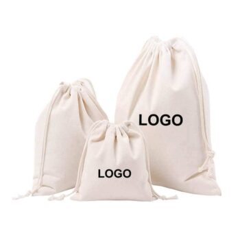 Custom eco friendly organic muslin cotton pouch promotional large small white calico cloth canvas drawstring bag logo printing