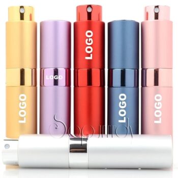 Custom logo 5ml 8ml 10ml 15ml 20ml aluminum mini portable travel black matte twist up refillable perfume atomizer