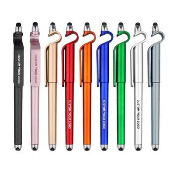 Custom logo plastic multi function mobile phone holder active stylus ball pen for touch screen with gel ink