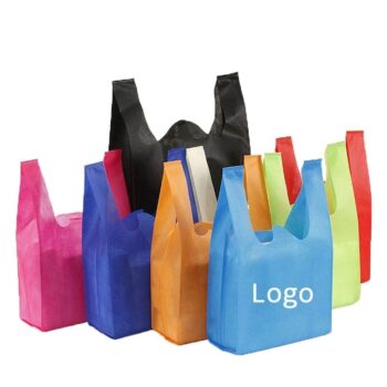 Customized logo supermarket non-woven vest grocery bag nonwoven t shirt bag non woven shopping bag