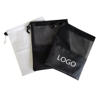 In stock hot sale customized logo printing mesh bag splicing bundle polyester satin drawstring tote bag