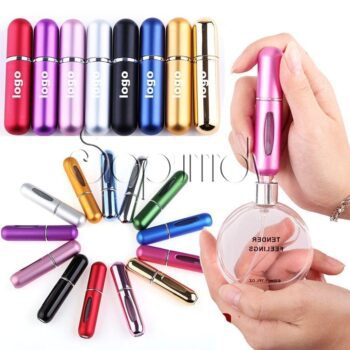 Wholesale 5ml custom laser logo empty small round aluminum pocket refillable perfume portable travel spray bottle