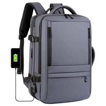 custom logo expandable pu leather business laptop backpack 3