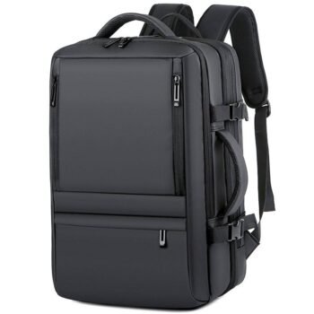 custom logo expandable pu leather business laptop backpack
