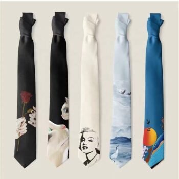 custom 100 polyester tie for men printed silky ties with logo